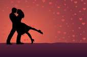 romantic couple over red flyer background