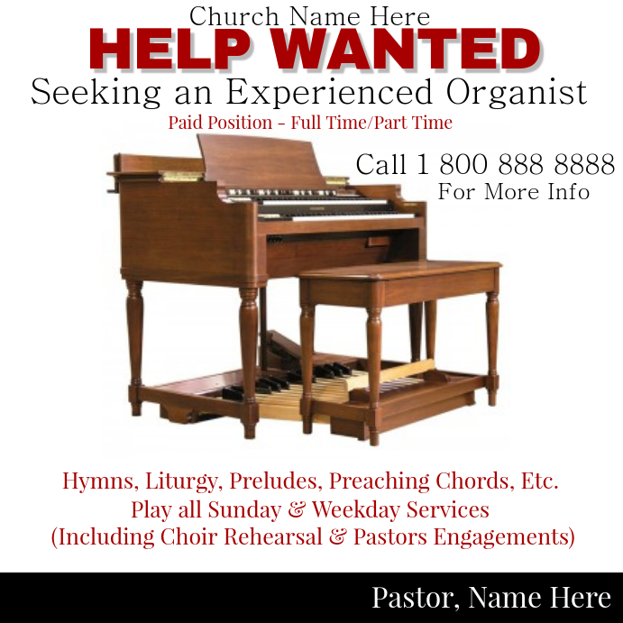 Help Wanted Organist template PosterMyWall