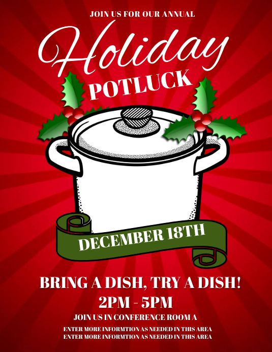 holiday potluck template postermywall holiday potluck template postermywall